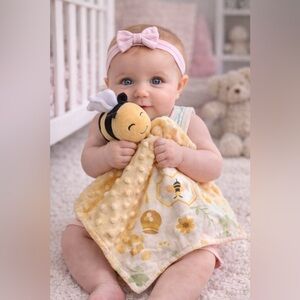 Boritar Baby Bee Lovey Security Blanket Yellow Minky Dot Comfort Blanket